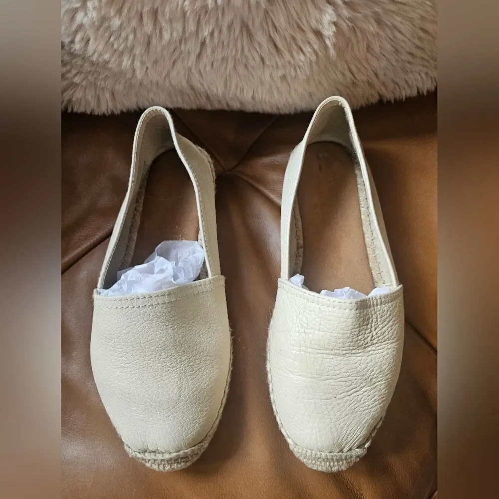 Maypol women's Cream, pebbled leather, Espadrille Flats sz 39 or 8.5